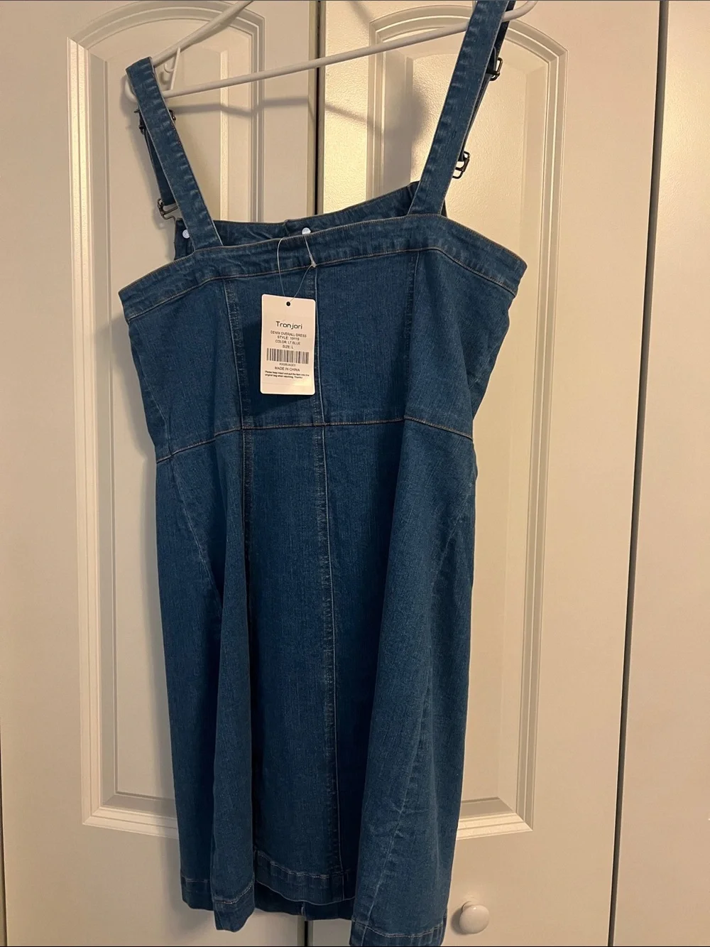 Denim Button-Front Pinafore Dress - Blue